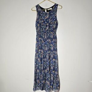 Lara Guidotti Dress S Blue Floral‎ Boho Silk Blend Italy Maxi Summer Resort